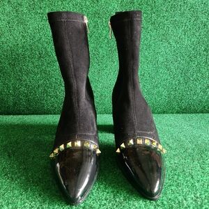 Suede Studded Block Heel Pointed Toe Boots Size 8.5
